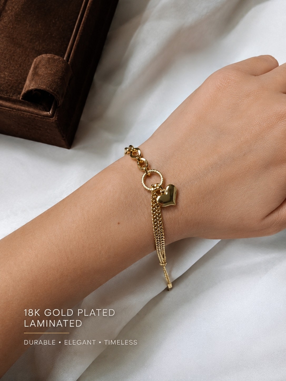 18K Gold Plated Heart Charm Bracelet for Women